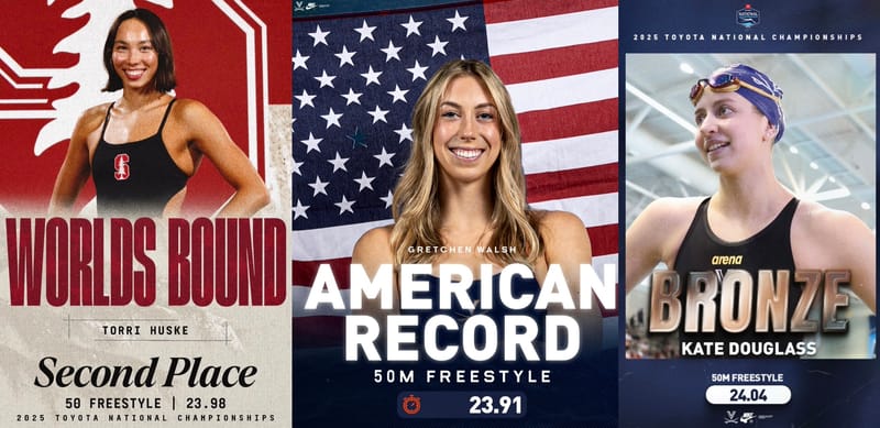 Walsh 23.91, Huske 23.98, Douglass 24.04 Deliver Dashing  End To U.S. Nationals post image